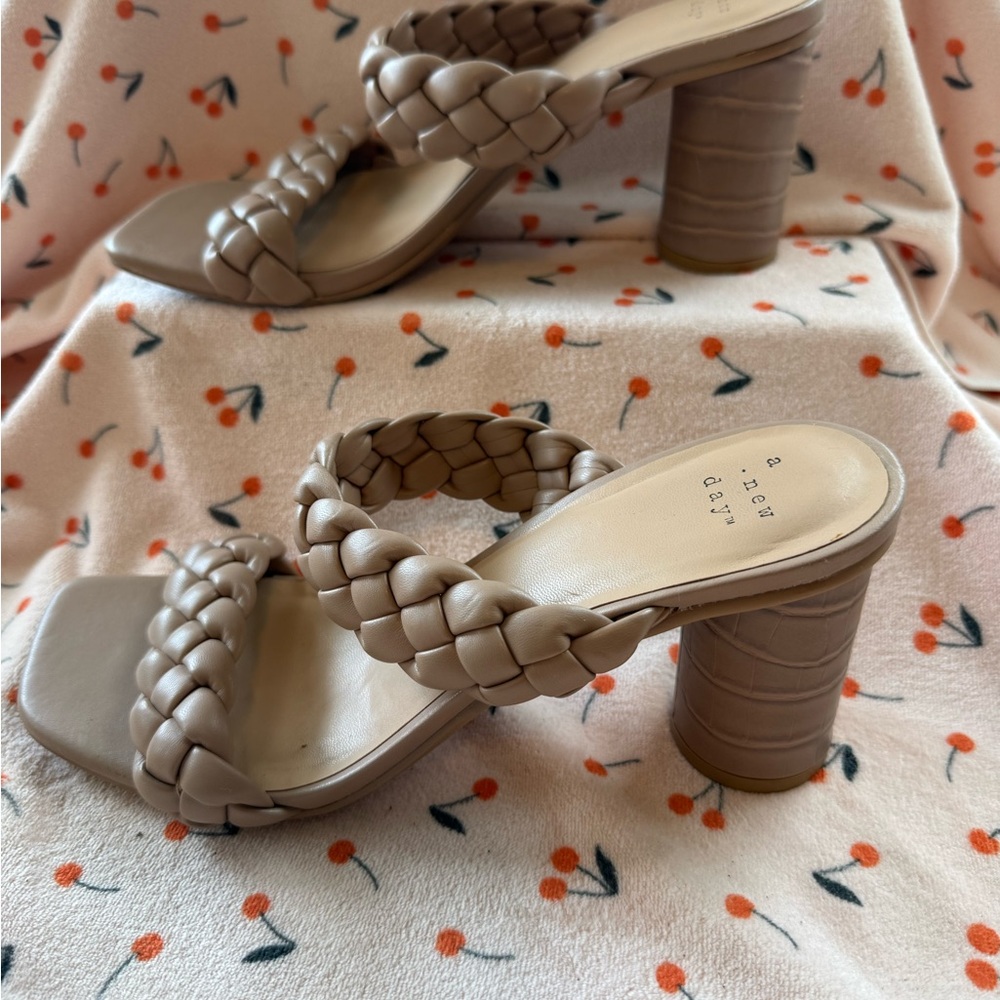 a new day Taupe Braided Double-Strap Block Heel Sandals